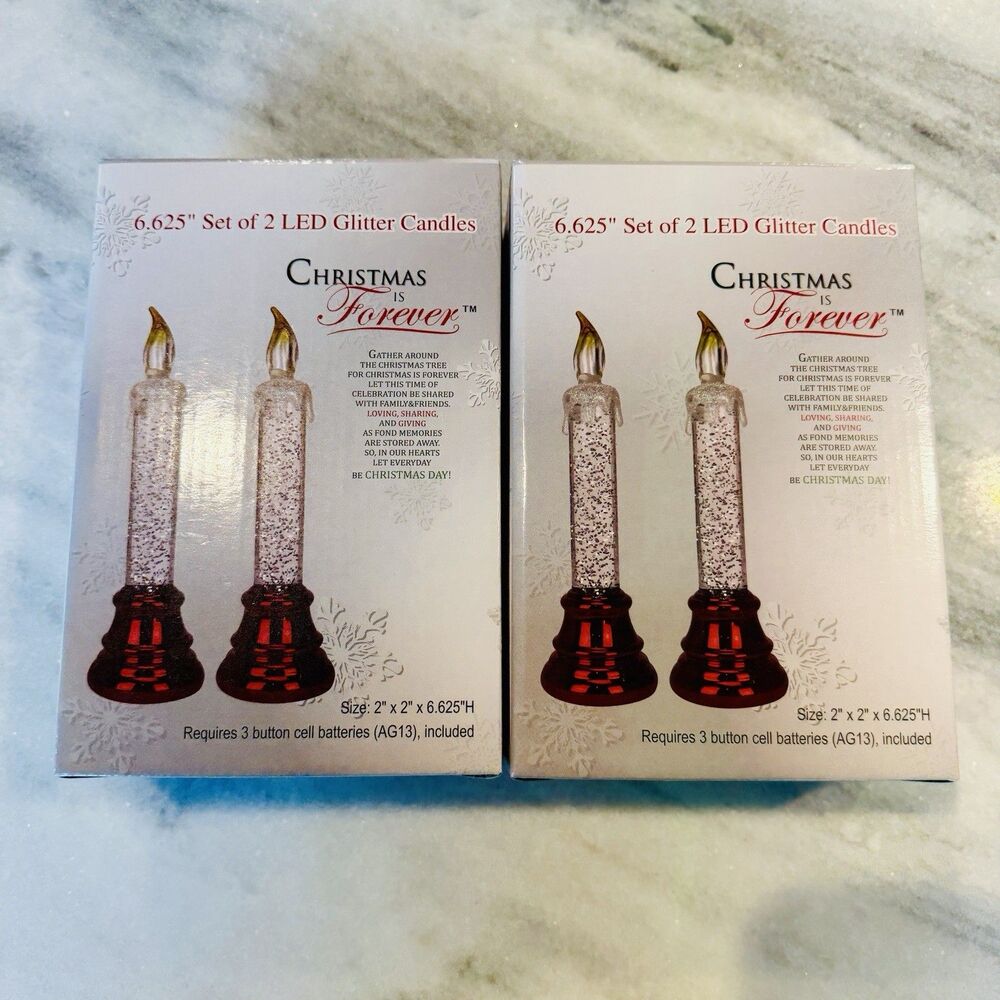 Christmas Forever 2/2pks Of Glitter LED Candle Sticks (4 Total) New